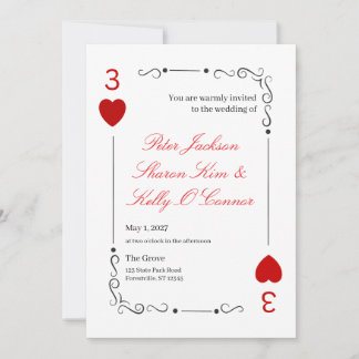 3 of Hearts Throuple Wedding Invitation Inbjudningar