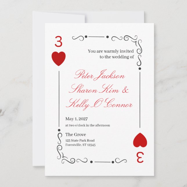 3 of Hearts Throuple Wedding Invitation Inbjudningar (Framsida)