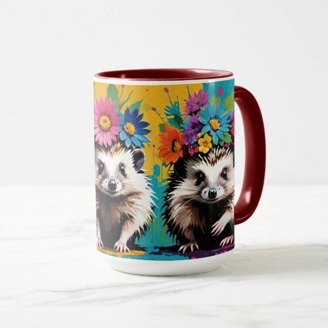 3 Olika Hedgehogs med Flower Krona Mugg (Framsida höger)