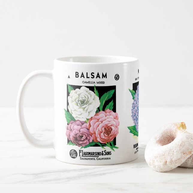 3 Olika Vintage Fröpaket Etikett Konst Blommor Kaffemugg (Med munk)