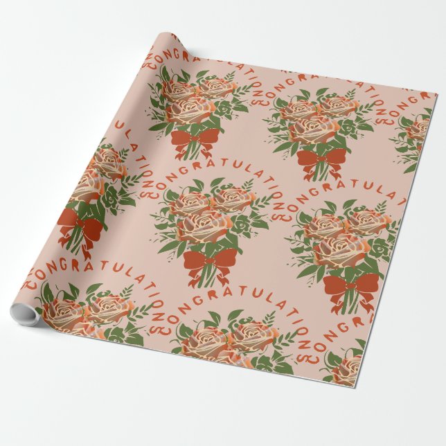 3 Orangeblommor Grattis  Presentpapper (Utrullad)