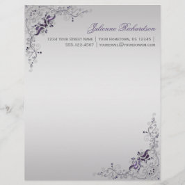 #3 Ornate Lila Silver Blommigt Swirls Letterhead Brevhuvud