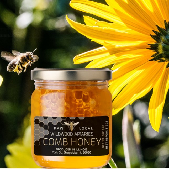 3 oz Honung Burk etikett Queen Bee Comb Honung Adressetikett (Skapare uppladdad)