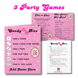 3 Party-spel för Retro Doll Rosa Birthday Girl Kort
