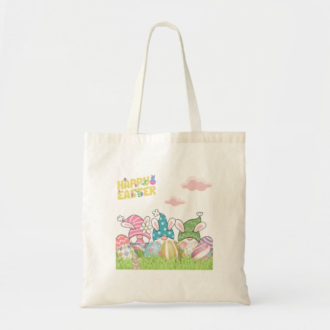 3 Påsk Gnomes med Påskägg Tote Bag Tygkasse (Framsidan)