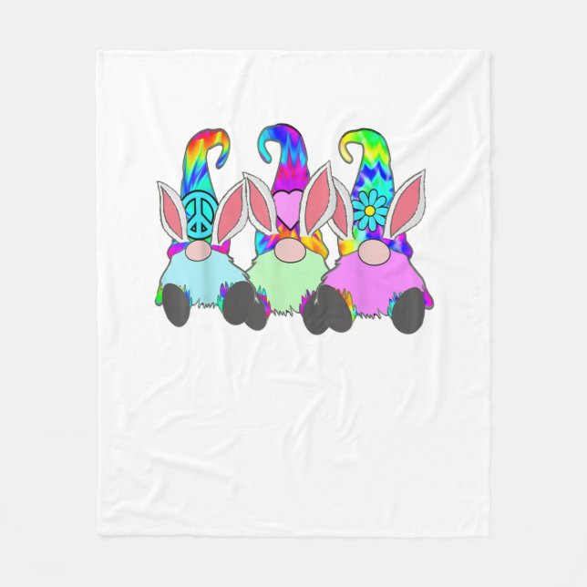 3 Påsk Hippie Gnomes Tie Dye Vår Bunny Öron R Fleecefilt (Framsidan)