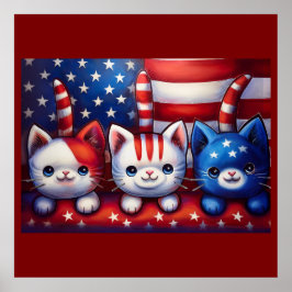 3 Patriotic Kittens In A Scene With American Flag  Poster