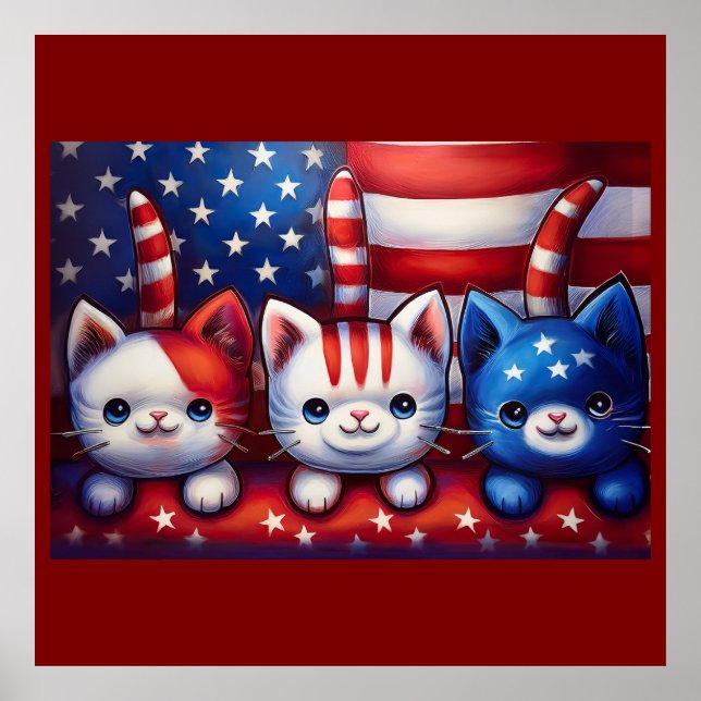 3 Patriotic Kittens In A Scene With American Flag  Poster (Framsidan)