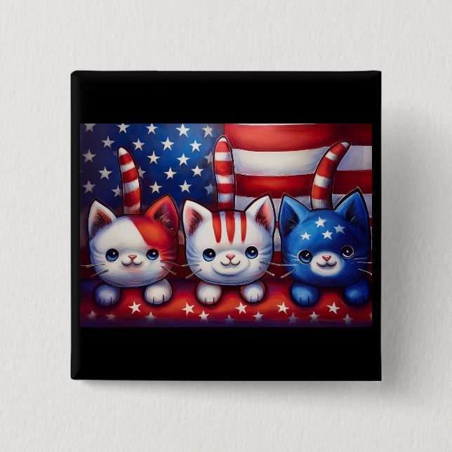 3 Patriotic Kittens With American Flag Knapp (Framsida)