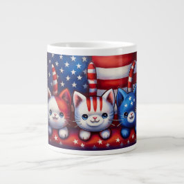 3 Patriotiska Katter Med Amerikansk Flagga Jumbo Mugg
