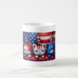 3 Patriotiska Katter Med Amerikansk Flagga Kaffemugg