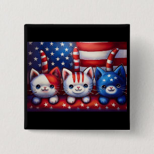 3 Patriotiska Katter Med Amerikansk Flagga Knapp