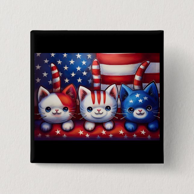 3 Patriotiska Katter Med Amerikansk Flagga Knapp (Framsida)