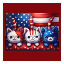3 patriotiska kattungar i en scen med amerikansk f