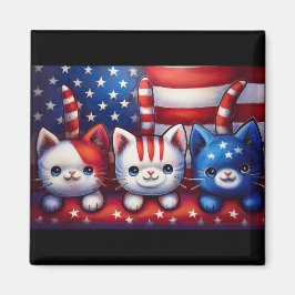 3 patriotiska kattungar med amerikansk flagg magnet