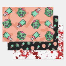 3 pc, hjärnor... Halloween Wrapping Papper Lakan