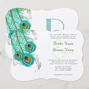 3 Peacock Feathers Wedidng Inbjudan