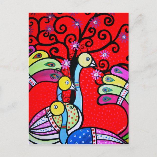 3 PEACOCKS POSTCARD VYKORT (Framsida)