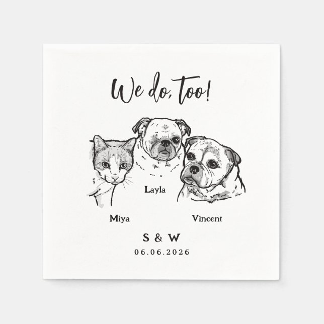 3 Pets Wedding Napkins Pappersservett (Framsidan)