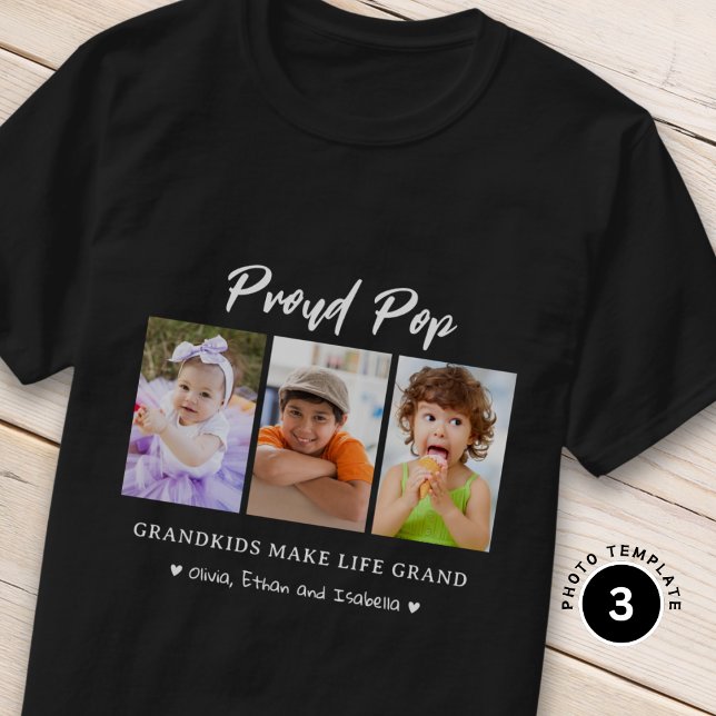 3 Photo Barnbarn Gör liv till Grand Proud Pop T Shirt (Skapare uppladdad)