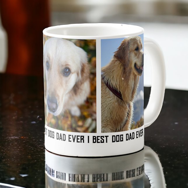 3 Photo Best Hund Pappa någonsin Kaffemugg (3 Photo Best Dog Dad Ever Coffee Mug from Ricaso. Add photographs and text. Ideal father's day gift)