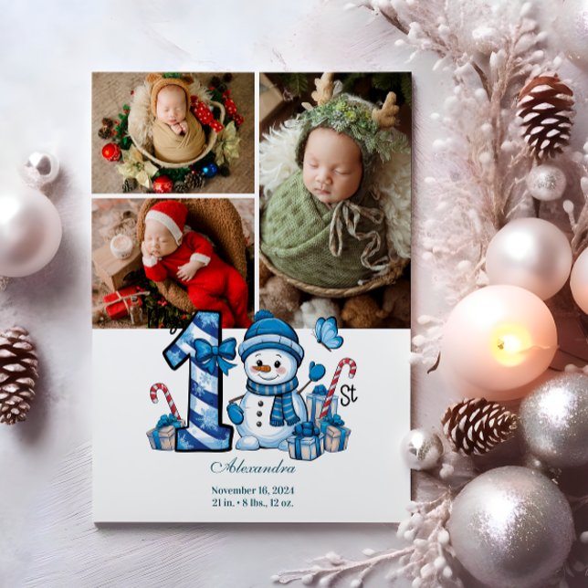 3 Photo Blue Snowman First Christmas Julkort (Skapare uppladdad)
