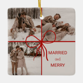 3 Photo Bow Wrap Christmas Newlyweds Modern Julgransprydnad Keramik