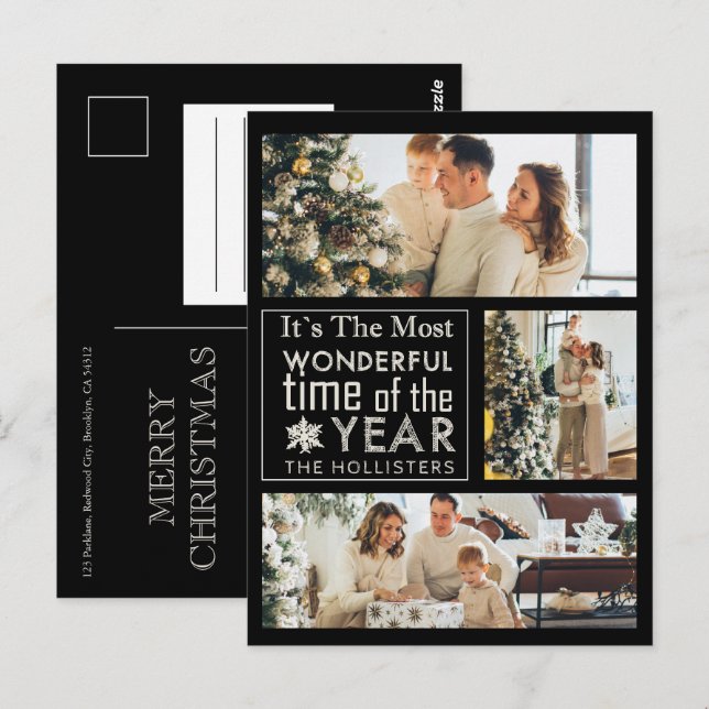 3 Photo Chalkboard Calligraphy-Helgdag jul Vykort (Fram/baksida)