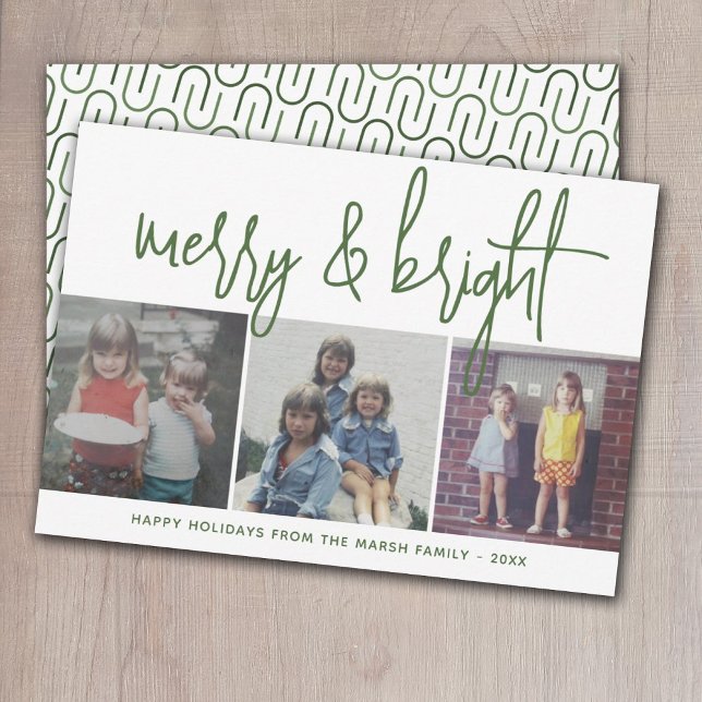 3 Photo Christmas Collage - Merry & Bright - green Julkort (Skapare uppladdad)