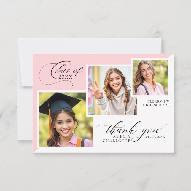 3 Photo Collage Girly Graduation Tack Kort (Framsida)