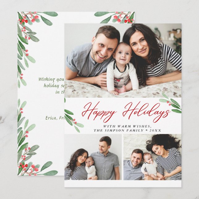 3 PHOTO Collage God jul Hälsning Julkort (Fram/baksida)