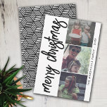 3 Photo Collage God jul - svart vitt Julkort<br><div class="desc">En fin och skarp Julhälsningar med ett rostiskt skript hälsning. En modern känsla i mitten av århundradet med ett geometriskt mönster på baksidan. Denna icke-traditionella design är en ny metod som kommer att få dina familjefotografier att framträda.</div>