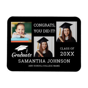 3 Photo Collage Grattiss Grad 2025 Black Magnet