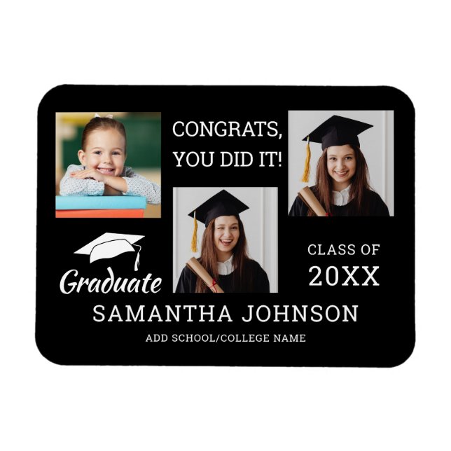 3 Photo Collage Grattiss Grad 2025 Black Magnet (Horisontell)