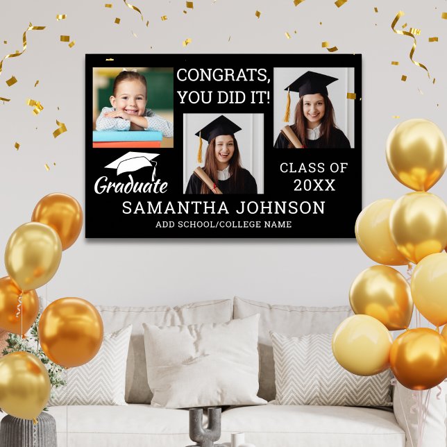 3 Photo Collage Gratulerar Student 2025 Black Poster (Skapare uppladdad)