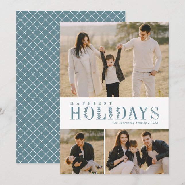 3 Photo Collage Greenery Brev Happiest Dusty Julkort (Fram/baksida)