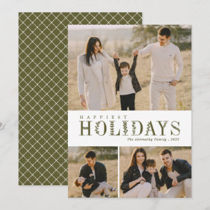 3 Photo Collage Greenery Brev Happiest Olive Julkort