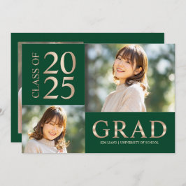 3 Photo Collage Grönt & Beige Studentfest Inbjudningar