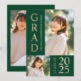 3 Photo Collage Grönt & Beige Studentfest Inbjudningar