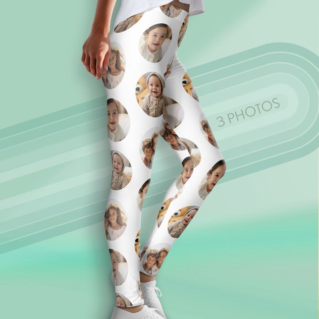 3 Photo Collage halv Brick Mönster - vit cirkel Leggings (Custom Leggings with Photo Collage)
