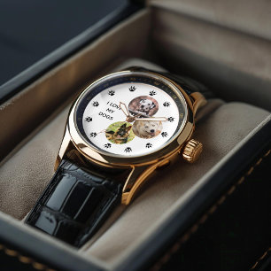 3-Photo Collage Hund älskare Personlig Armbandsur