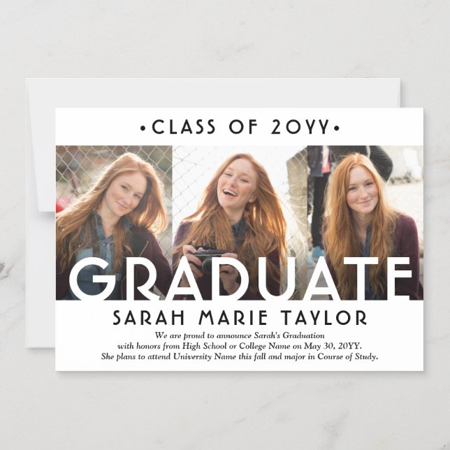 3 Photo Collage Magnetic Graduation Announcement Magnetisk Inbjudningskort (Framsida)