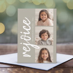 3 Photo Collage Minimal Recoice God jul Julkort<br><div class="desc">Lägg till tre bilder för att få ett modernt och icke-traditionellt utseende. Farmhouse Taupe med en stor Chevron Mönster - En god och smart jul hälsning med ett strålande skript med kalligrafi hälsning.</div>