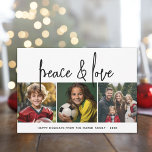 3 Photo Collage Mod Skript svart, vit fred Kärlek Julkort<br><div class="desc">En fin och skarp Julhälsningar med ett ritstift för kalligrafi av skript. En modern känsla i mitten av århundradet med ett geometriskt mönster på baksidan. Denna icke-traditionella design är en ny metod som kommer att få dina familjefotografier att framträda.</div>