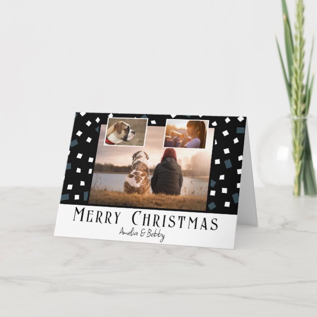 3 Photo Collage Modern Black White-jul Helgkort (Framsida)