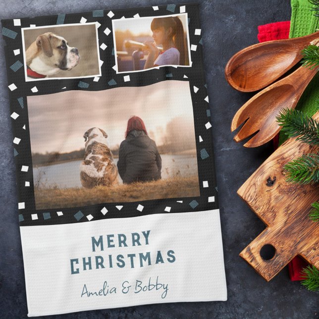 3 Photo Collage Modern Black White-jul Kökshandduk (Skapare uppladdad)