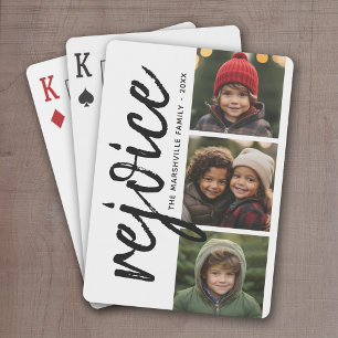 3 Photo Collage - Modern God jul Rejoice Casinokort