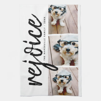 3 Photo Collage - Modern God jul Rejoice Kökshandduk