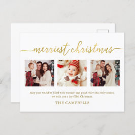 3 Photo Collage Modern Script "Merriest jul" Helg Vykort