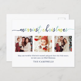3 Photo Collage Modern Script "Merriest jul" Helg Vykort